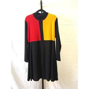 Karin Stevens Large Wool Blend Color Block Long Sleeve Dress with Turtleneck